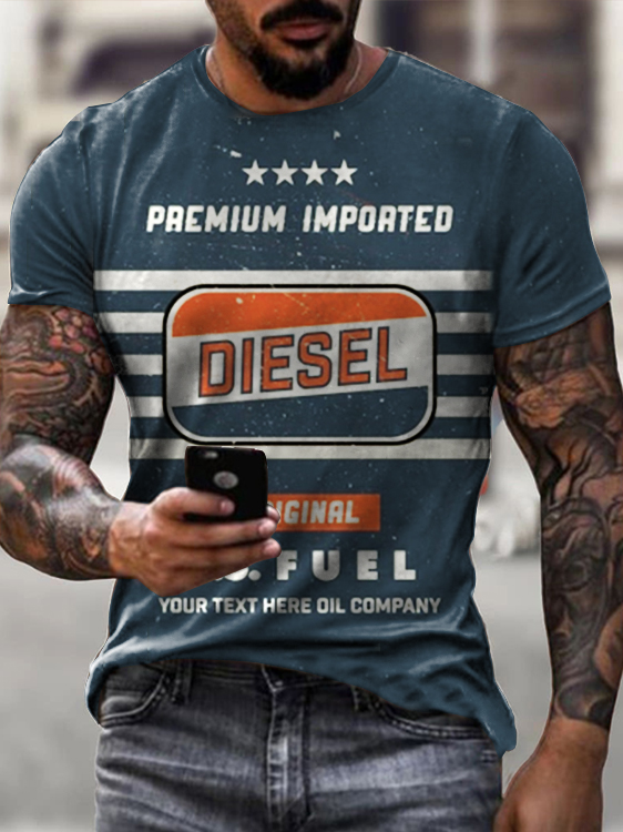 Round neck slim fit English letter printed short sleeved shirt