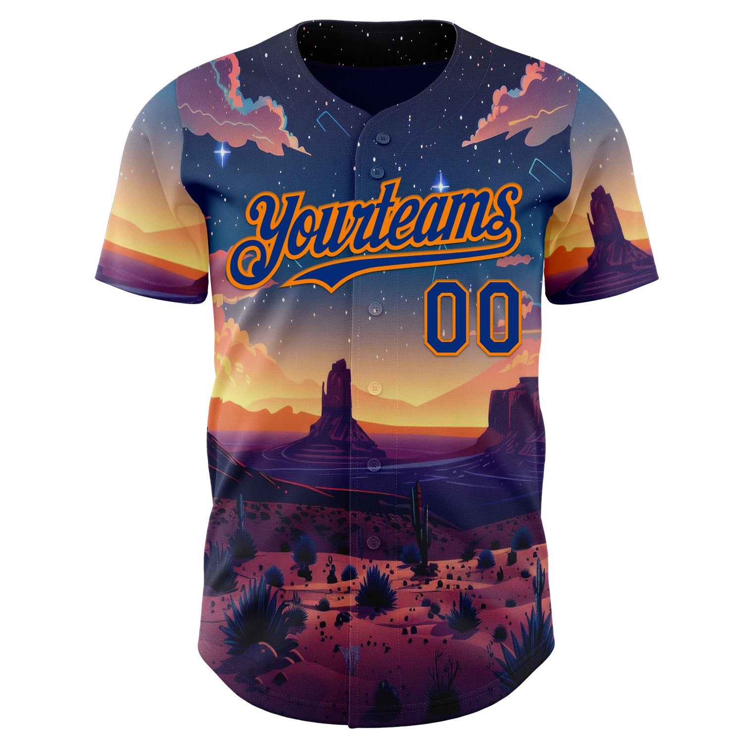 Custom Blue Royal-Bay Orange Texas Sunset Night Landscape City Edition Authentic Baseball Jersey