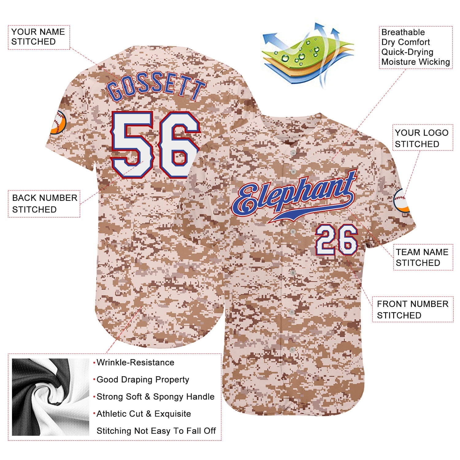 Custom Camo White-Royal Salute To Service Baseball Jersey