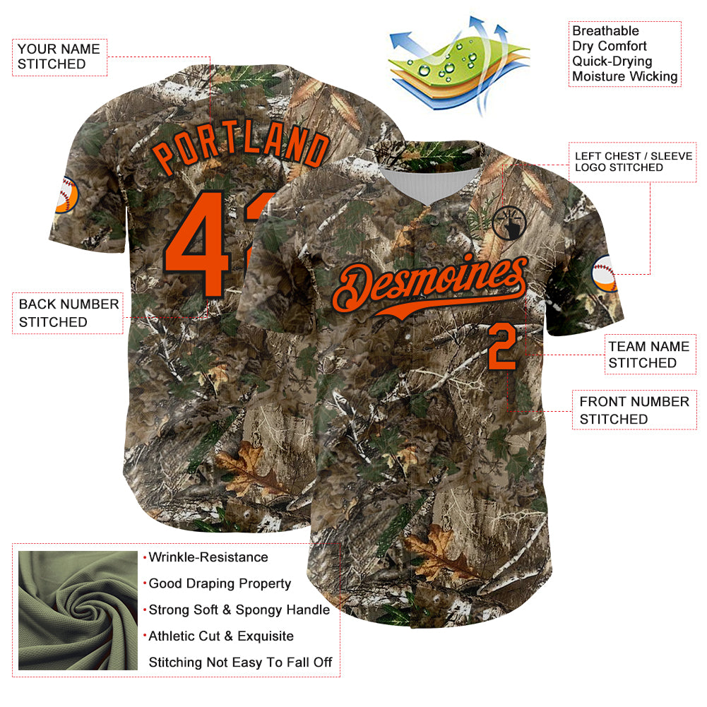 Custom Camo Orange-Black Woodland Camo Authentic Salute To Service Authentic Baseball Jersey