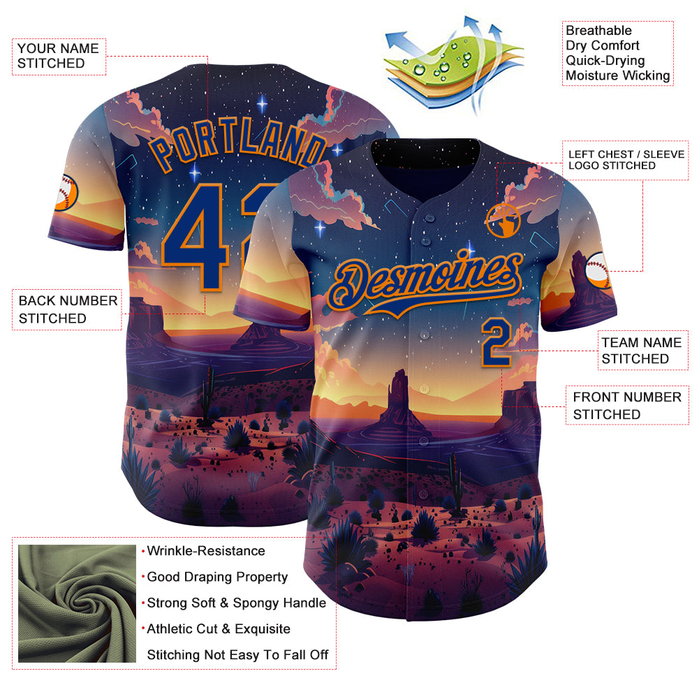 Custom Blue Royal-Bay Orange Texas Sunset Night Landscape City Edition Authentic Baseball Jersey