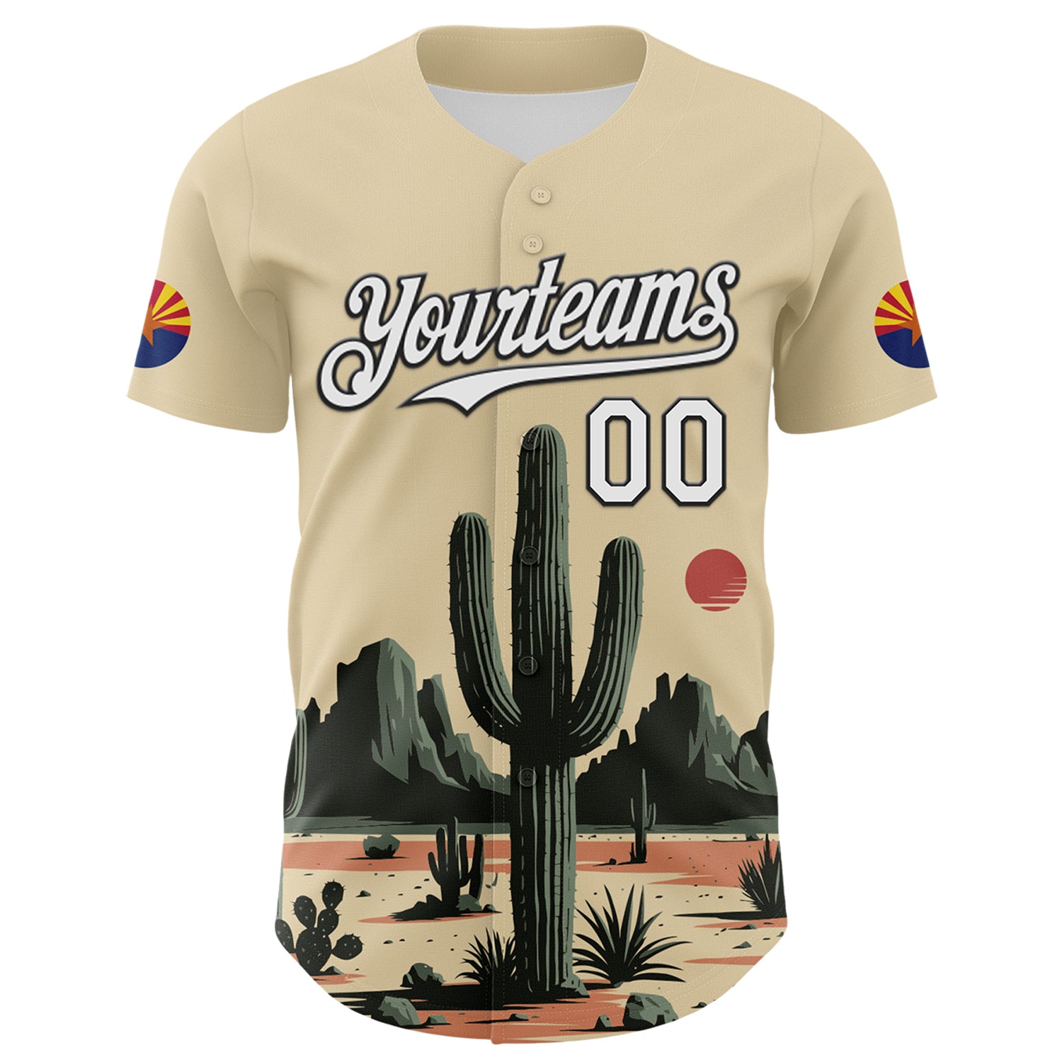 Custom Cream White Green-Black 3D Urban City Edition Sports Cactus Authentic Baseball Jersey