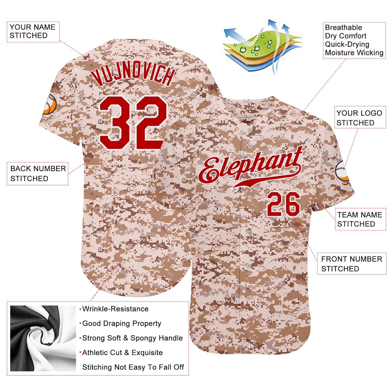 Custom Camo Red-White Salute To Service Baseball Jersey