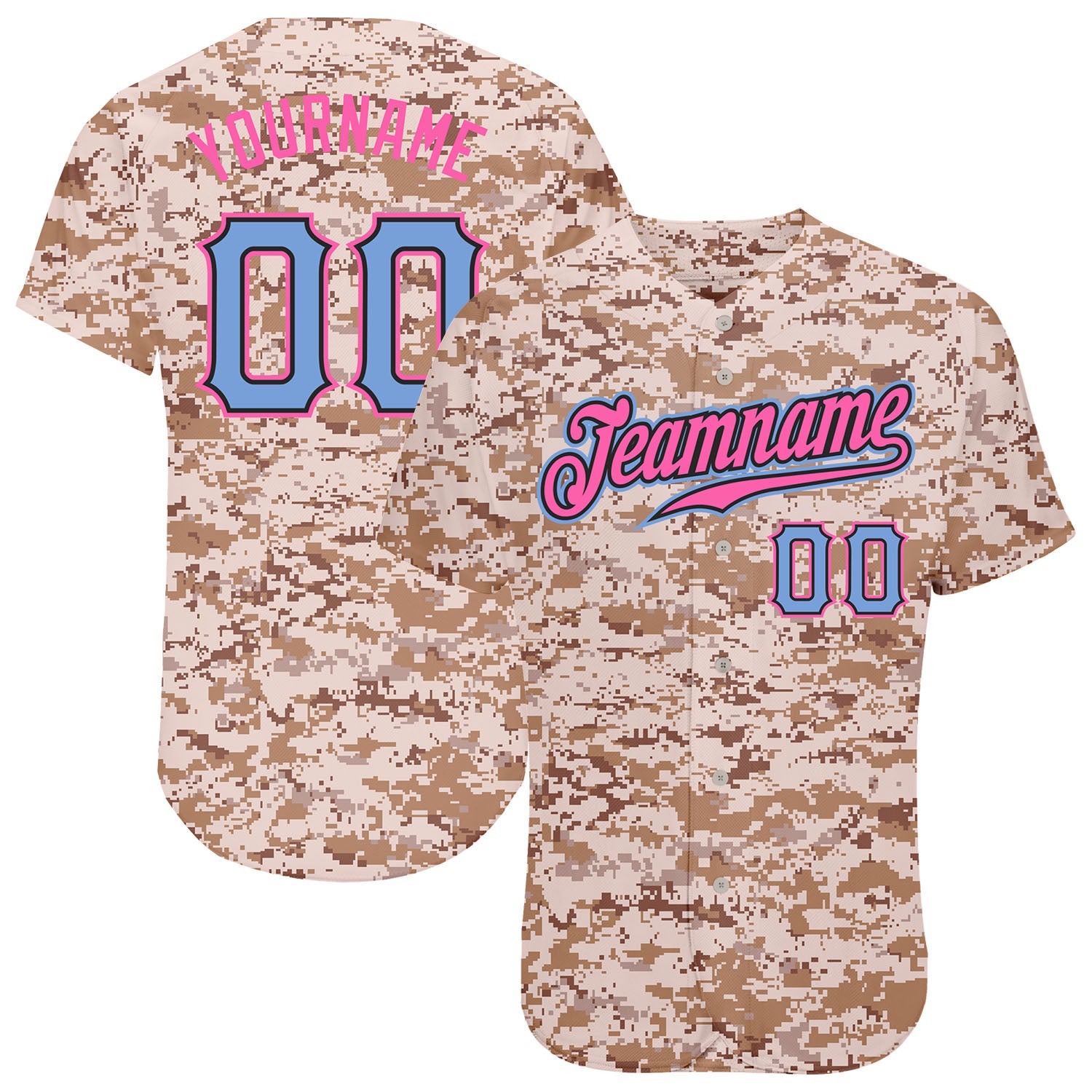 Custom Camo Powder Blue-Pink Salute To Service Baseball Jersey
