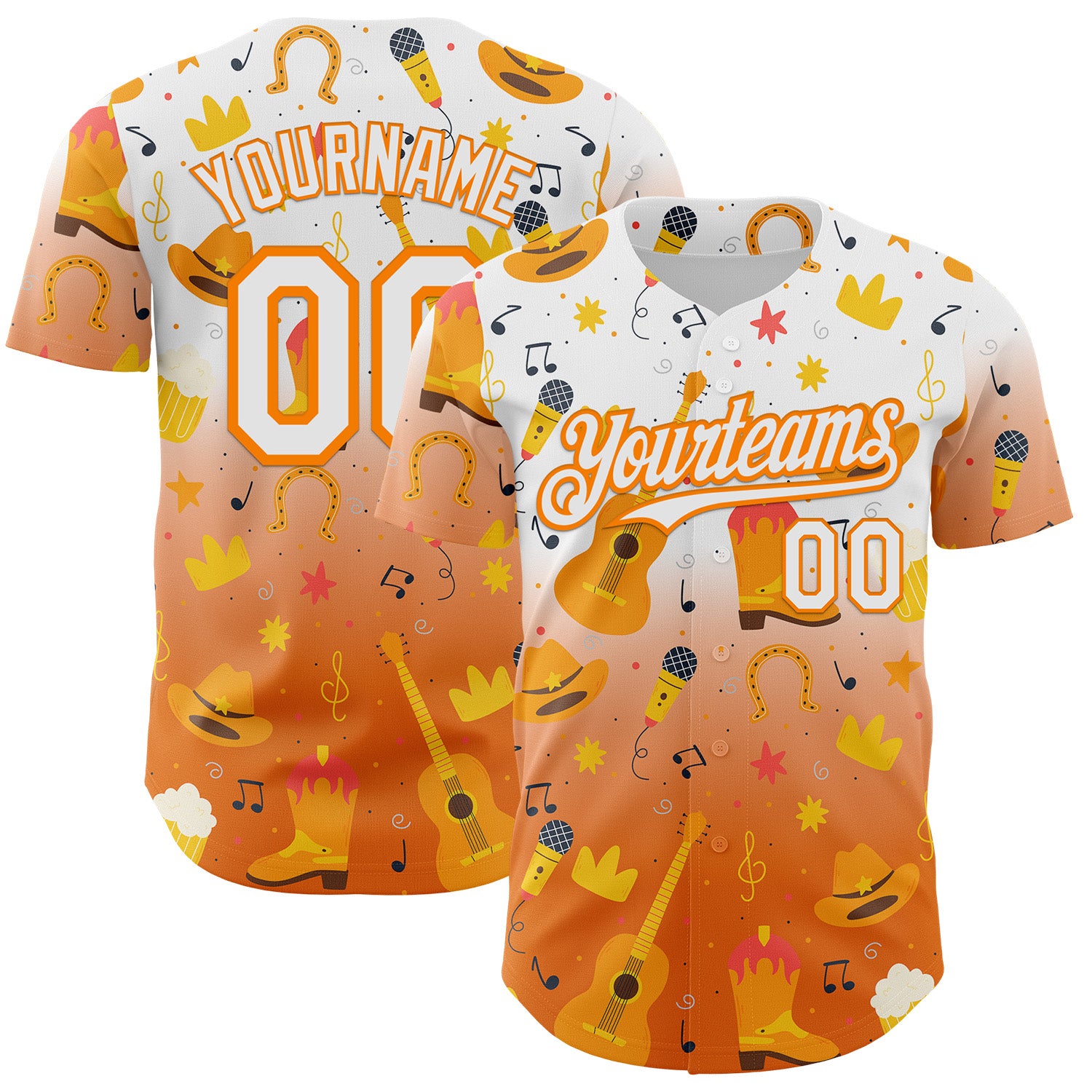Custom White Bay Orange Texas Cowboy Country Music City Edition Authentic Baseball Jersey