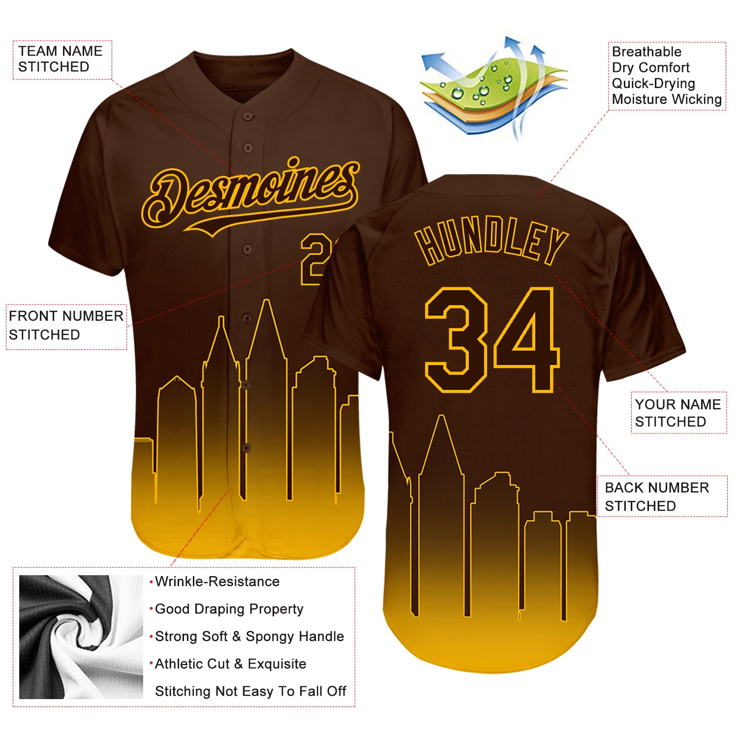 Custom Brown Gold 3D San Diego City Edition Fade Fashion Authentic Baseball Jersey
