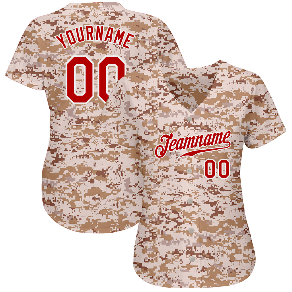 Custom Camo Red-White Salute To Service Baseball Jersey