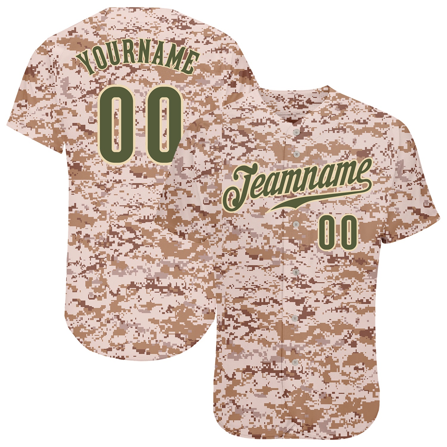 Custom Camo Olive-Cream Salute To Service Baseball Jersey