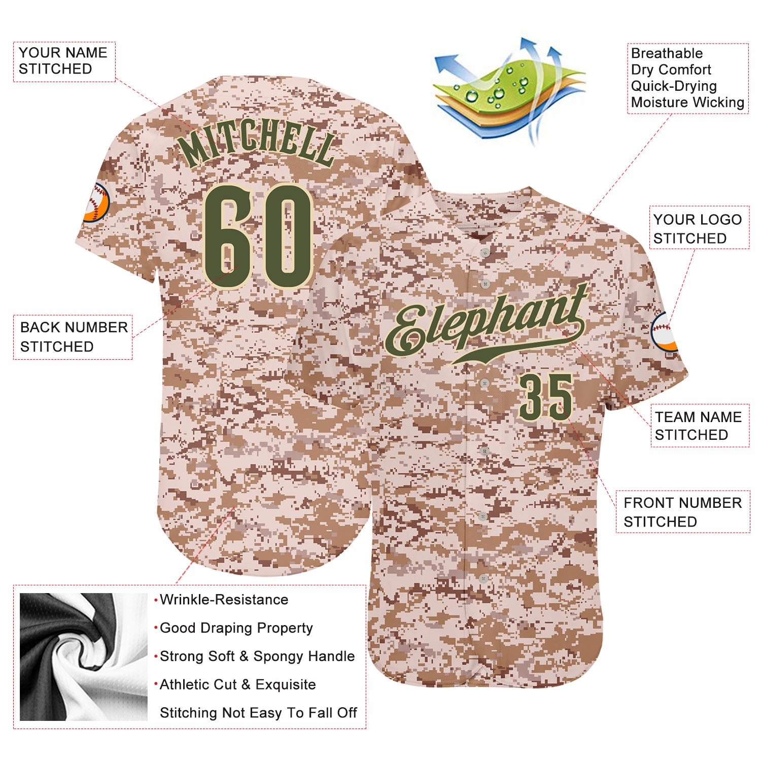 Custom Camo Olive-Cream Salute To Service Baseball Jersey