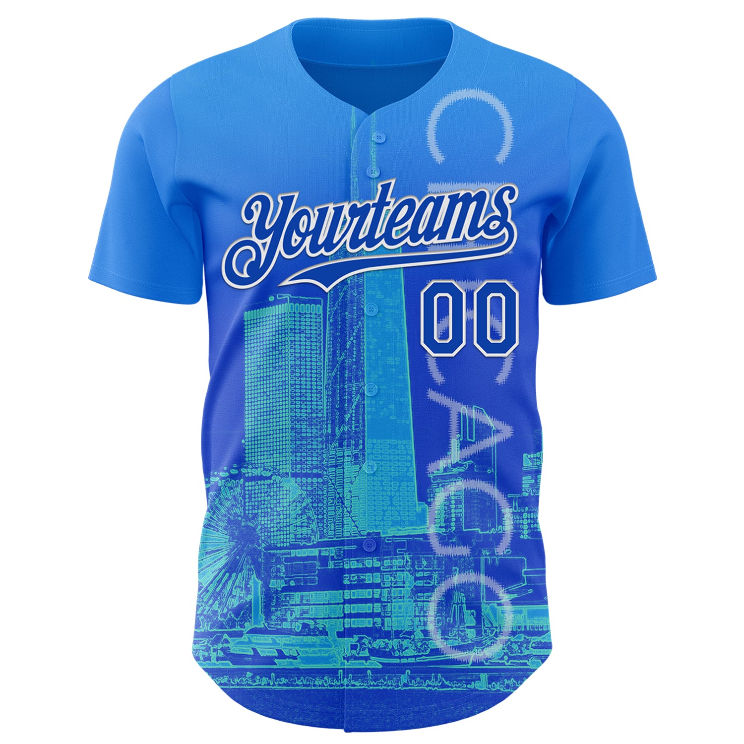 Custom Blue Thunder Blue-White Chicago Illinois Cityscape Skyline City Symbol Authentic Baseball Jersey