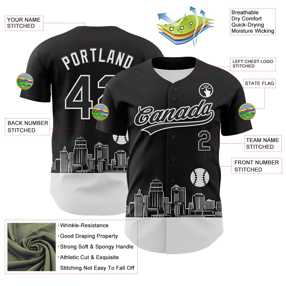 Custom Black White 3D Urban City Edition Sports Authentic Baseball Jersey