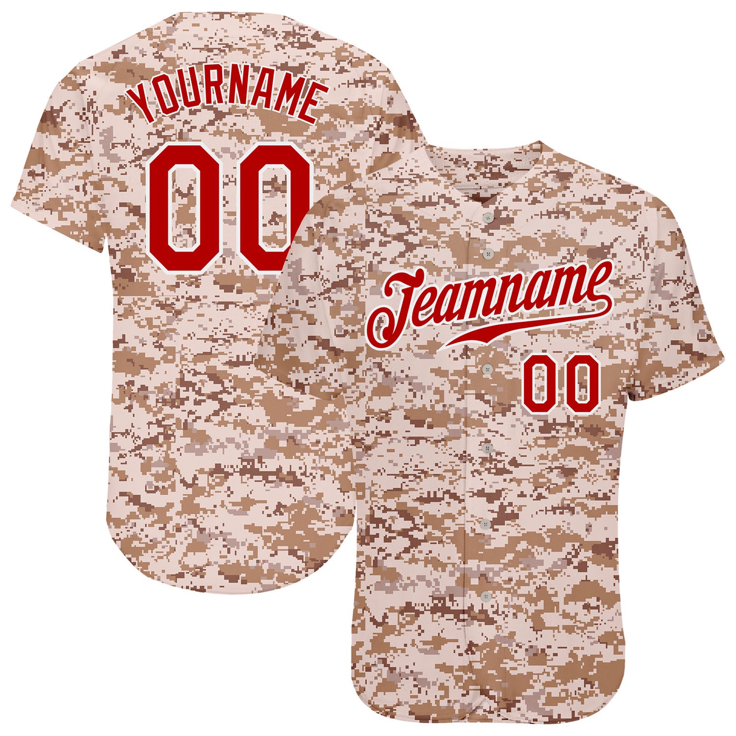 Custom Camo Red-White Salute To Service Baseball Jersey
