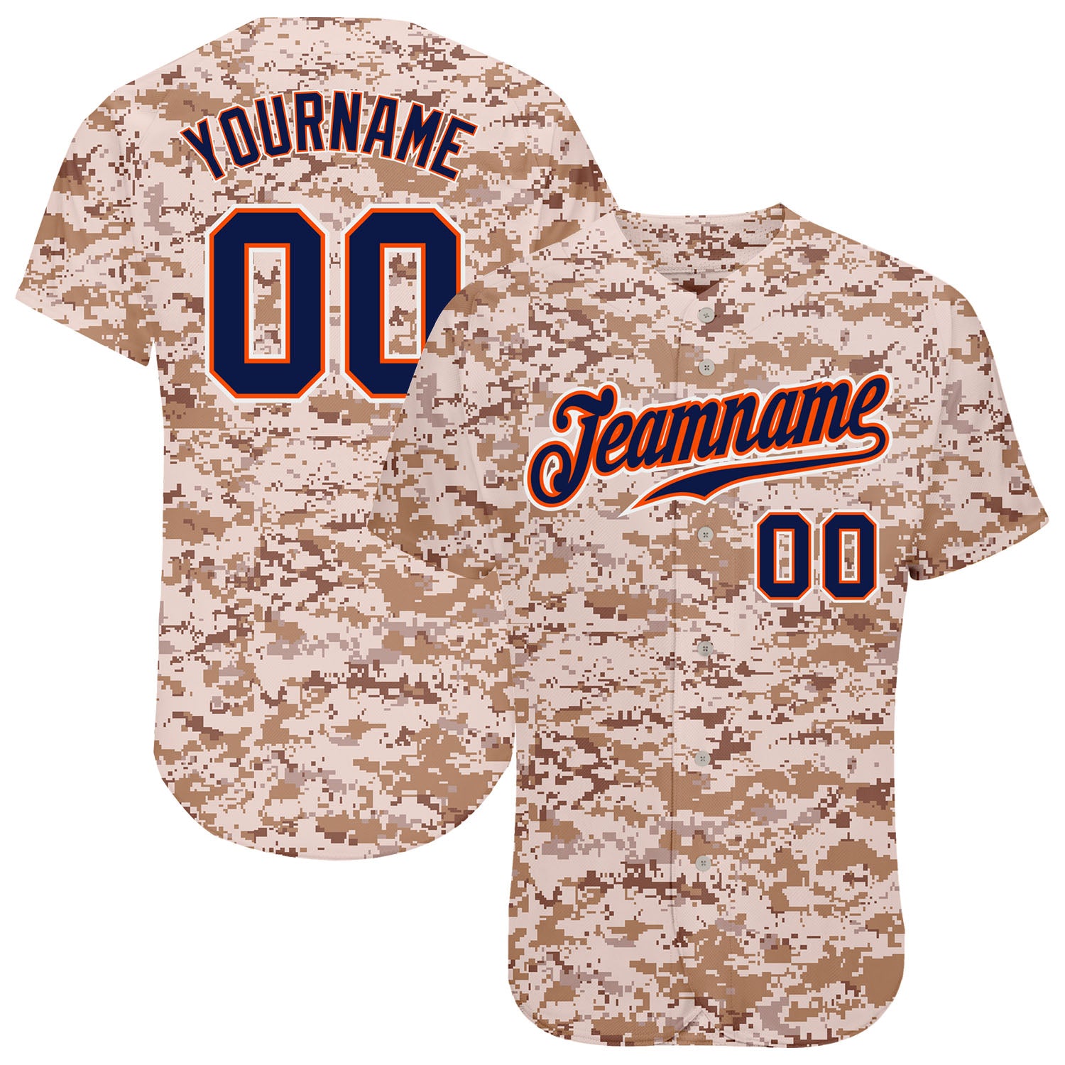 Custom Camo Navy-Orange Salute To Service Baseball Jersey