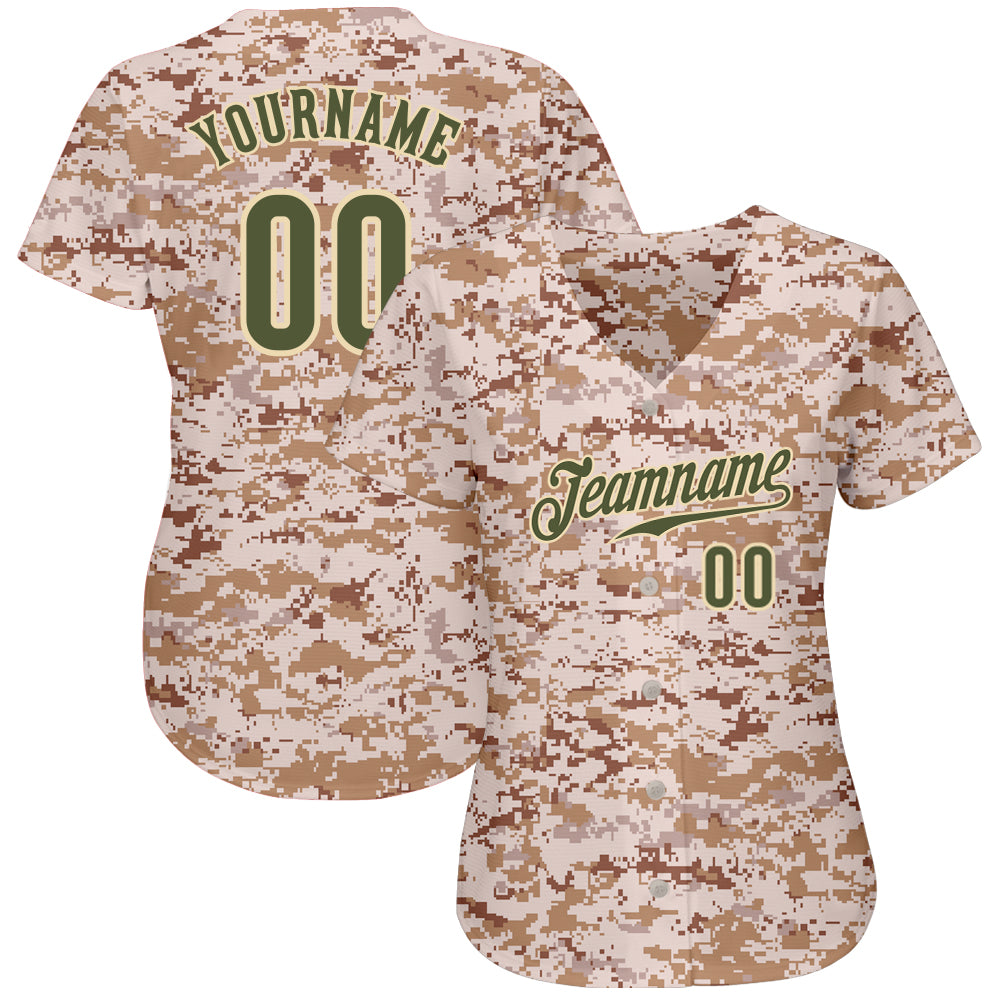 Custom Camo Olive-Cream Salute To Service Baseball Jersey