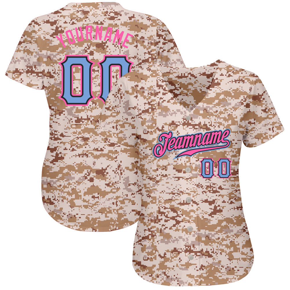 Custom Camo Powder Blue-Pink Salute To Service Baseball Jersey