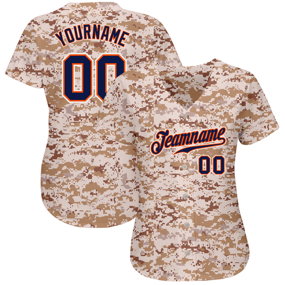 Custom Camo Navy-Orange Salute To Service Baseball Jersey